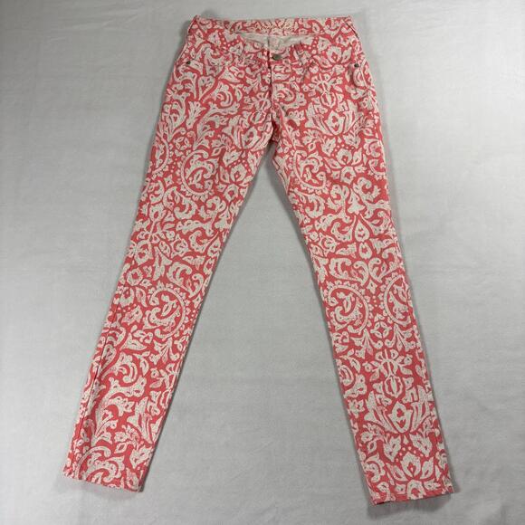 Old Navy Denim - Old Navy Rockstar Women’s Skinny Jeans Coral White Floral Print Size 4